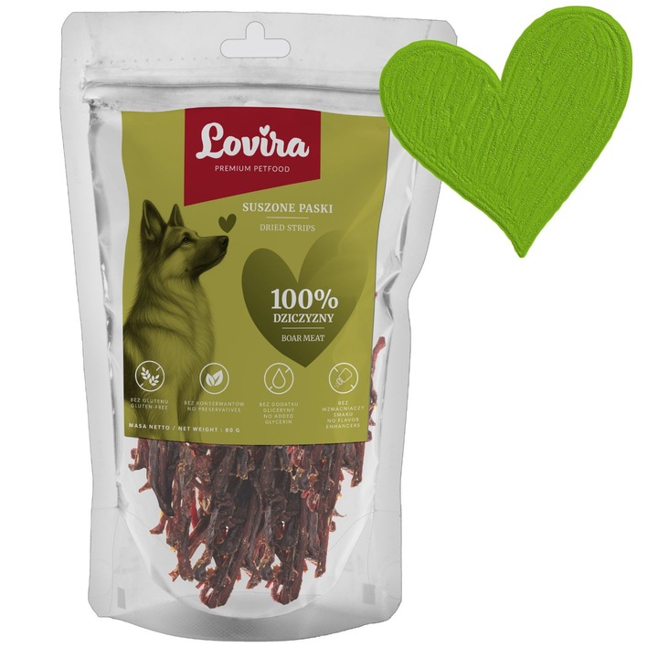 Fasii din carne de mistret, LOVIRA, 100% carne naturala, hipoalergenica, 80g