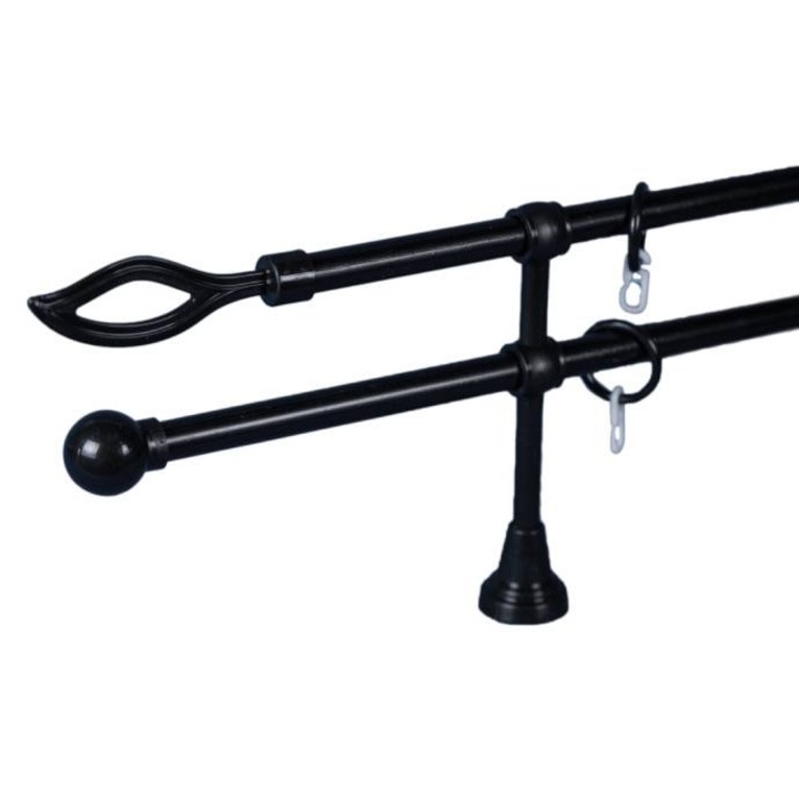 Galerie pentru perdele RODECO 16mm, neagră, 160cm, set complet