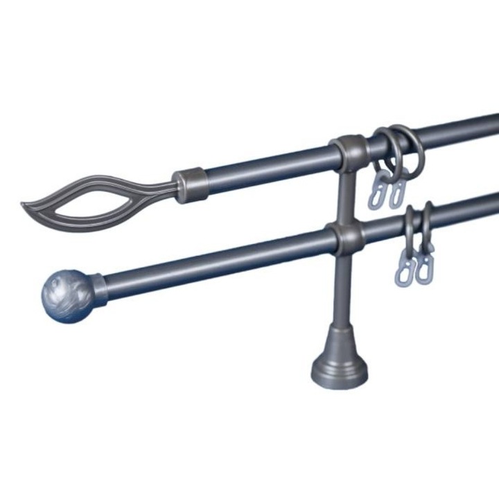 Galerie perdea RODECO 16mm, crom mat, 120cm, set complet