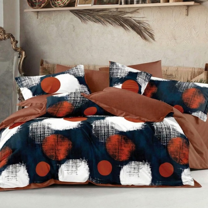 Finet dupla ágynemű, gumis lepedő 180x200 cm, 6 részes, Különleges Ágyneműk, Téglavörös körök