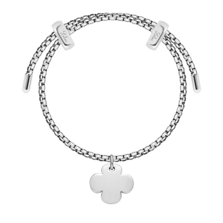 Bratara Liana cu pandantiv in forma de trifoi, 1.5 cm, placata cu argint, Lilou