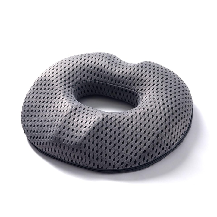 Perna Ortopedica Sezut Antiescara, Perna Donut cu Spuma Memorie si Material Respirabil 4D, pentru Hemoroizi si Confort Coccis, Ideal pentru Birou, Masina si Convalescenta, Gri