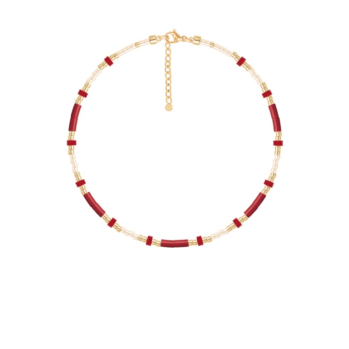 Bratara dama, Lilou, cu margele japoneze Miyuki rosii, aurii, 16x5cm