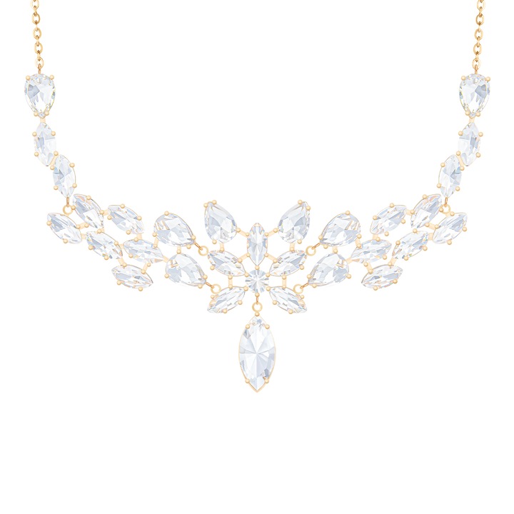 Colier dama Lilou Glamour, 31 cristale albe, inox placat cu aur de 18k, 38x5cm