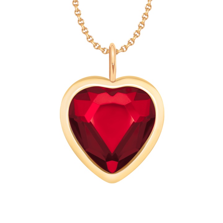 Colier cu pandantiv inima, Lilou, cristal rosu, placata cu aur 18k, 2cm