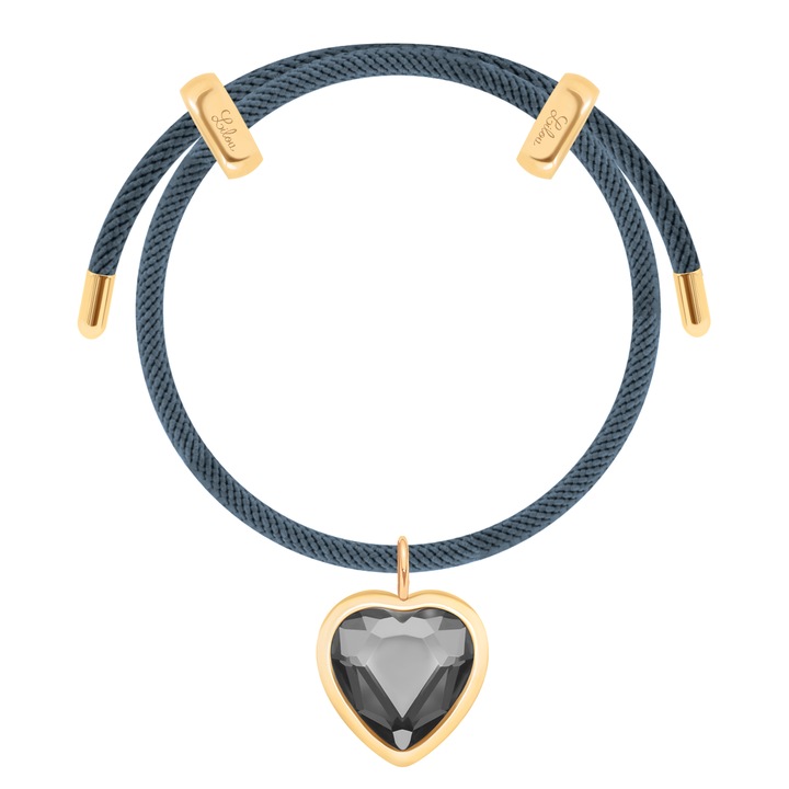 Bratara Liana, Lilou, gri inchis, cu pandantiv in forma de inima, 2cm, ajustabila