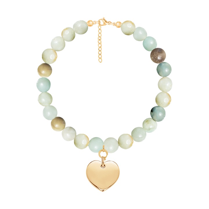 Bratara din pietre trolleit cu pandantiv in forma de inima, Lilou, 16+4 cm, aur 18k