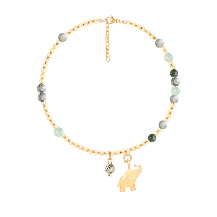 Bratara Planets, Lilou, cu pietre naturale de aventurin, lungime 51cm, diametru perle 6-7mm, placata cu argint 925