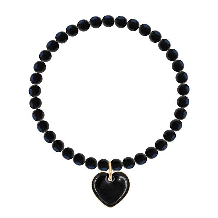 Bratara dama Lilou Hebe, pandantiv inima, email negru, 1,5 cm, 16 cm