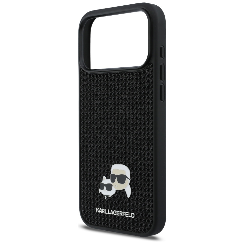 Husa Karl Lagerfeld Rhinestones Karl and Choupette Pin compatibila cu iPhone 17 Pro Max, Negru