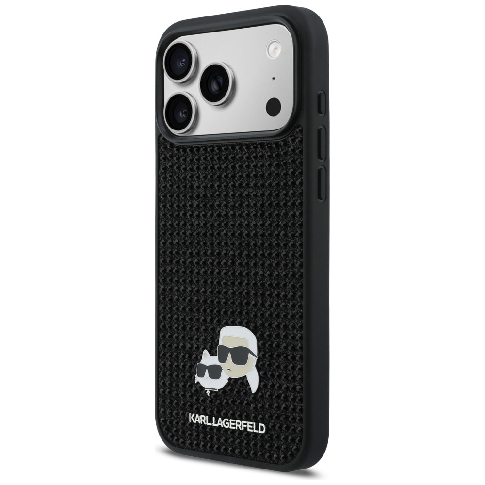Husa Karl Lagerfeld Rhinestones Karl and Choupette Pin compatibila cu iPhone 17 Pro Max, Negru