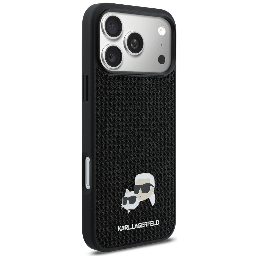 Husa Karl Lagerfeld Rhinestones Karl and Choupette Pin compatibila cu iPhone 17 Pro Max, Negru
