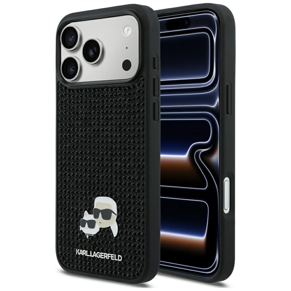 Husa Karl Lagerfeld Rhinestones Karl and Choupette Pin compatibila cu iPhone 17 Pro Max, Negru