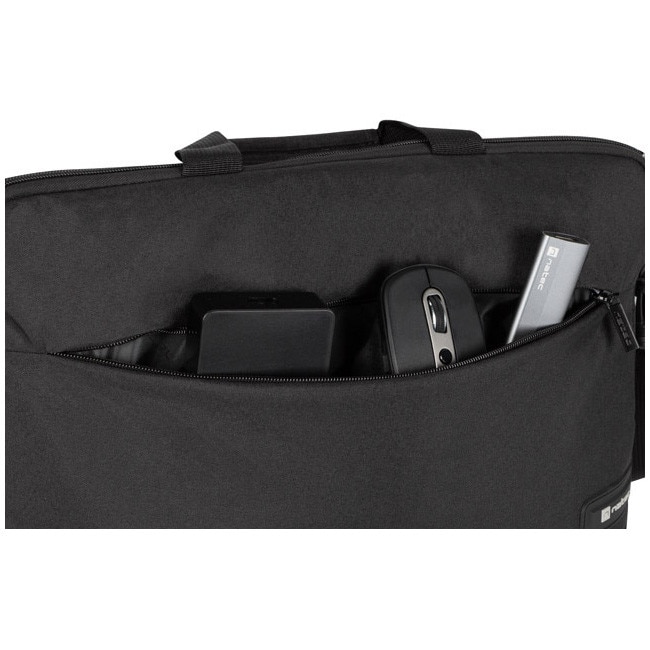 Geanta laptop NATEC GOA 15.6 inch, aspect slim si profesional, Negru, Gri inchis