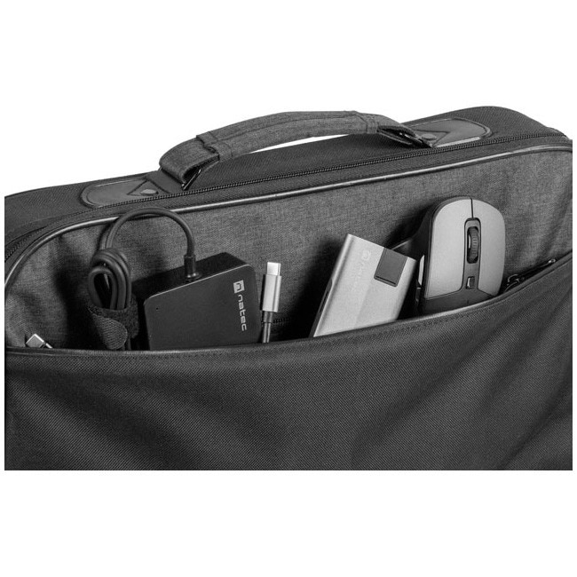 Geanta laptop NATEC IMPALA 2, 15.6 inch, 2 compartimente, sistem anti-shock, colectia Business, Negru, Gri inchis