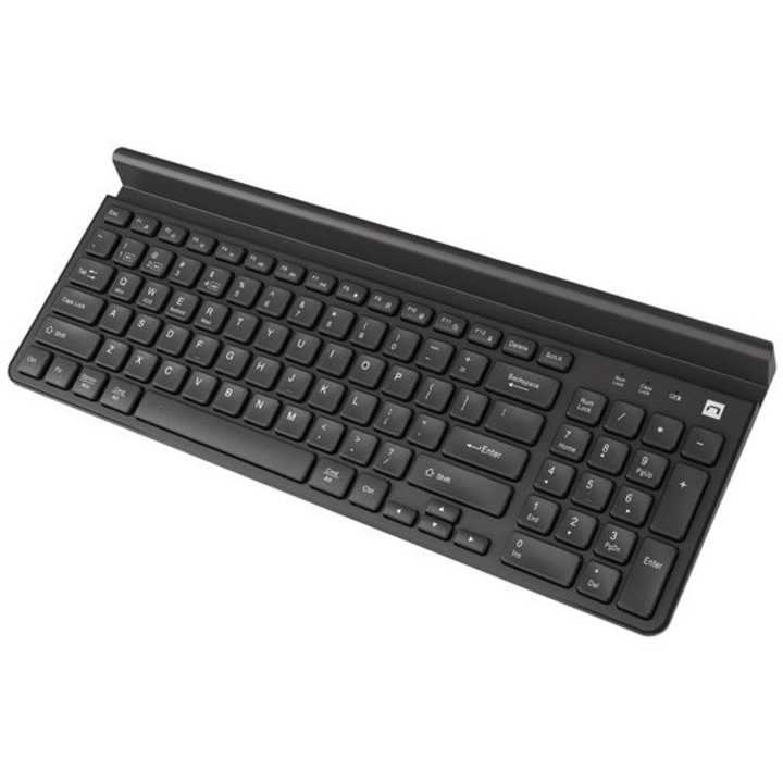 Клавиатура NATEC FELIMARE, Безжична, Троен режим (BT 5.1 + 2.4GHz), Стойка за телефон/таблет 10”, Тънка, Свързва до 3 устройства, US layout, Черен