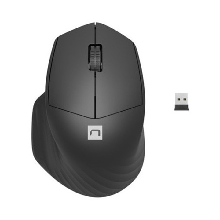 Mouse wireless NATEC SISKIN 2 SILENT, optic 1600 DPI, 3 nivele DPI, triple mode (BT 5.0+2.4GHz), silentios, ergonomic, Negru