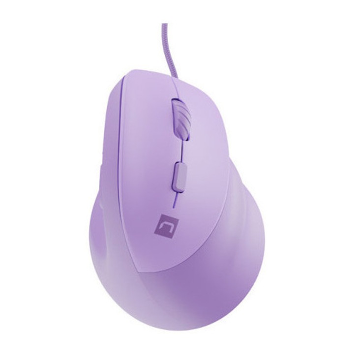 Mouse vertical cu fir NATEC CRAKE 2 PRO, optic 12800 DPI, programabil cu software macro, RGB, ergonomic, Pure Lavanda