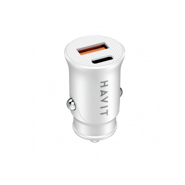 HAVIT Fast Charge 3A CC2022 20W USB-A + USB-C autós töltő, fehér