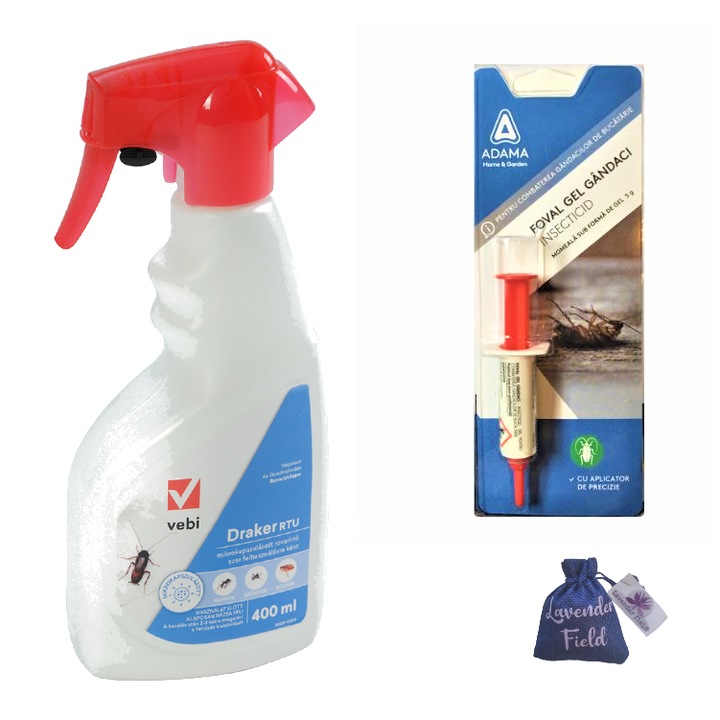 Seringa gel gandaci Foval 5 gr si spray Draker 400 ml anti insecte taratoare si sac lavanda LF 10 g