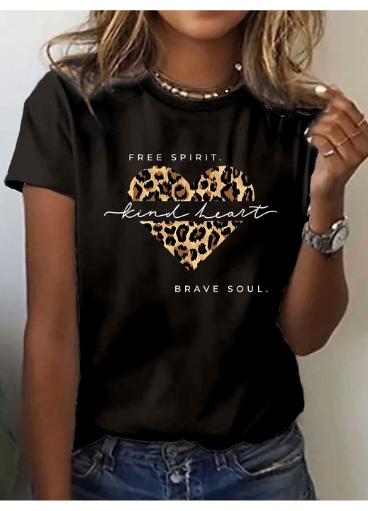Tricou dama Free Spirit, fashion, lejer, casual, de purtat zi de zi, Negru
