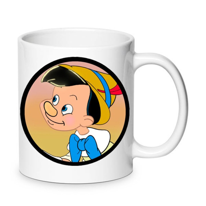 Cana ceramica Pinocchio 330ml, design clasic, imprimeu de inalta definitie, alb glossy