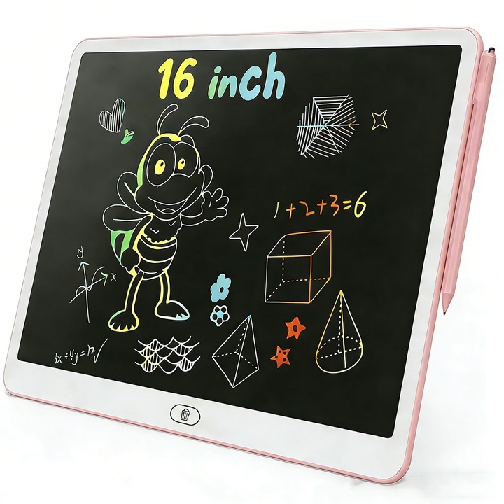 Tableta de scris si desenat color multi CRE8VE3®, 16 inch, LCD, ecran Multicolor, stilou portabil, Roz