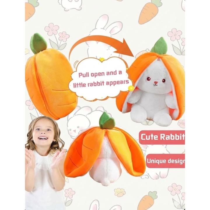 Плюшена играчка Заек Морковено мек, пухкав и кадифен, 25 см, оранжев/бял