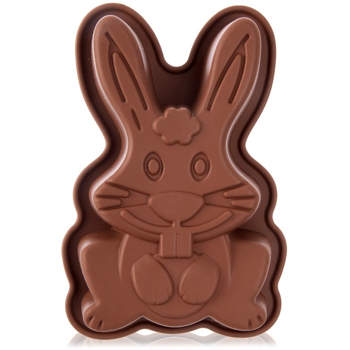Forma de copt pentru prajituri, Artemis, model iepure, silicon, 19x13x4,5cm, culoare maro
