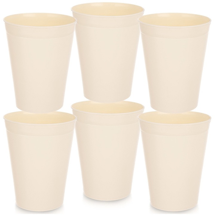Set 6 Pahare din Plastic Reutilizabile Artemis, 300 ml, Crem, 8x10 cm