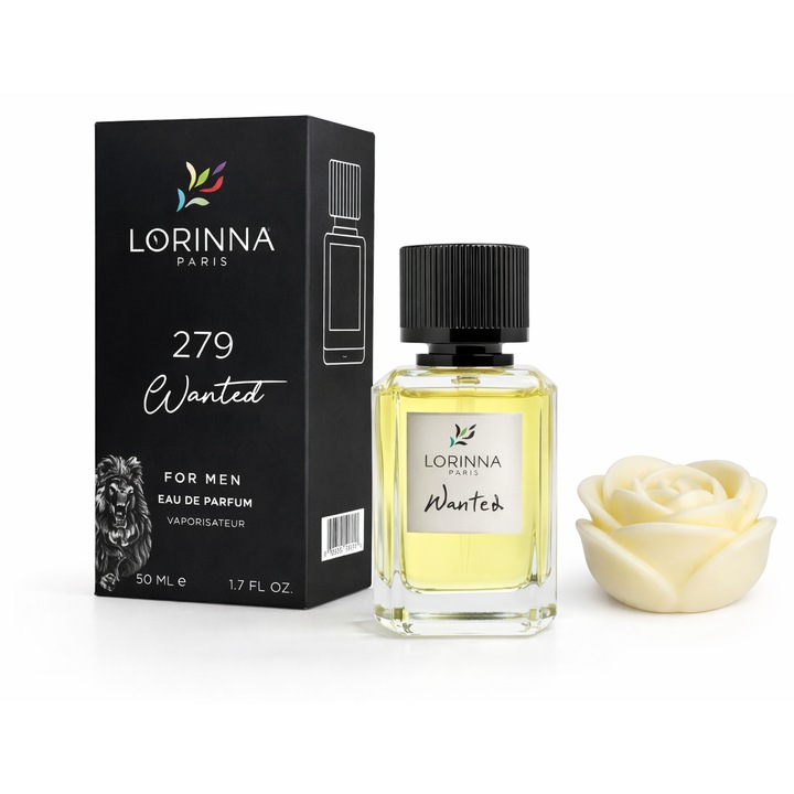 Set Apa de Parfum Lorinna Paris Parfum Wanted, 50 ml, de barbat si lumanare parfumata