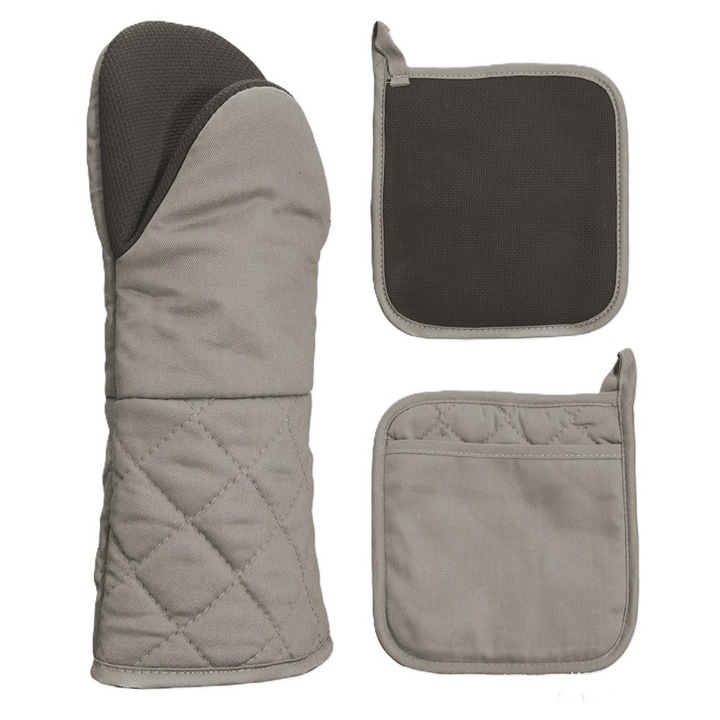 Set manusa de bucatarie si suport pentru oala NICOLE, gri, 31x15cm, 21,5x20cm