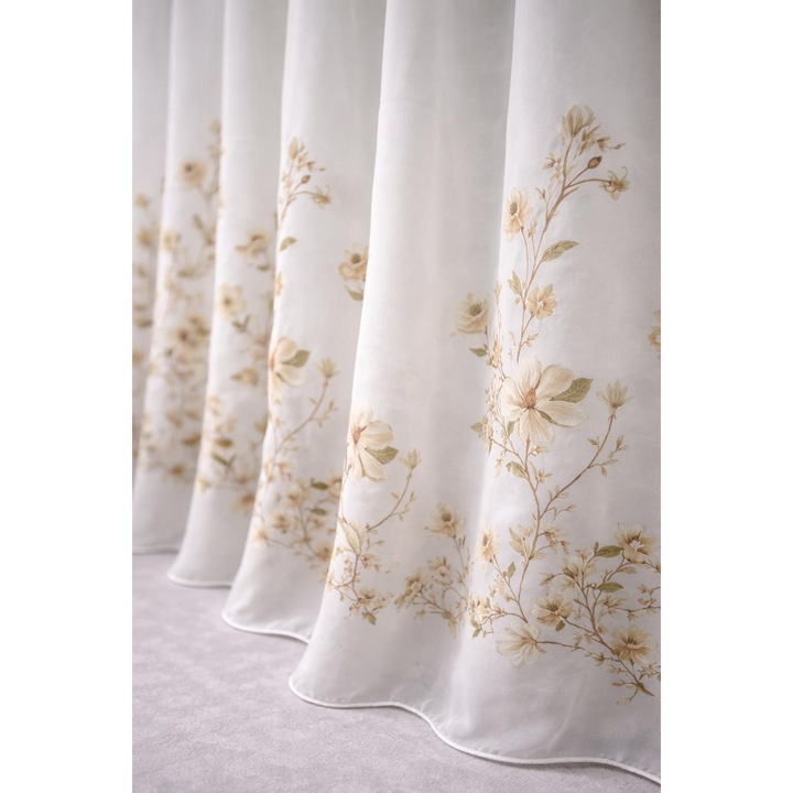 Копринена завеса, с жълт флорален мотив, изработена на релса 400x250 см