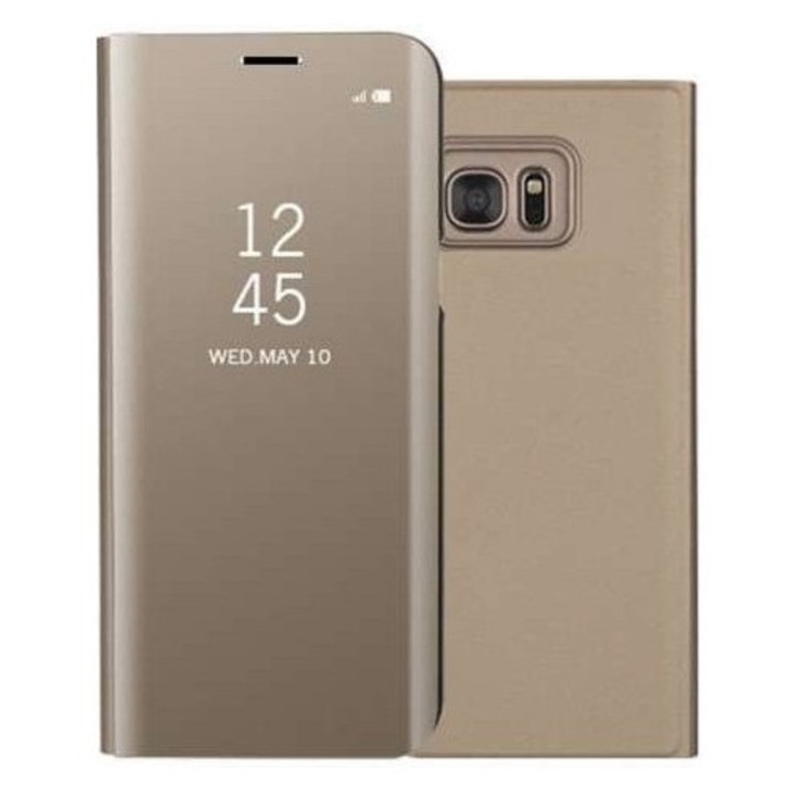 Husa de Protectie Tip Carte, Leski, pentru Oppo Reno 3 Pro, Flip Cover Oglinda, din Piele Ecologica si PC, Auriu