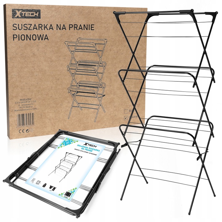 Suszarka rufe verticala XTECH, alba, 3 niveluri, 139x59x48cm