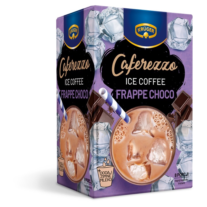 Cafea instant, Kruger, Ice Coffee Frappe Choco, 8 plicuri, 120g, cu lapte