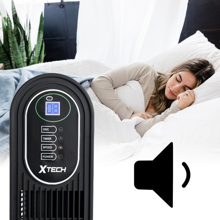 Ventilator Coloana XTECH KW-02, 8 viteze, functie de oscilatie 90°, negru, 79x22x22cm