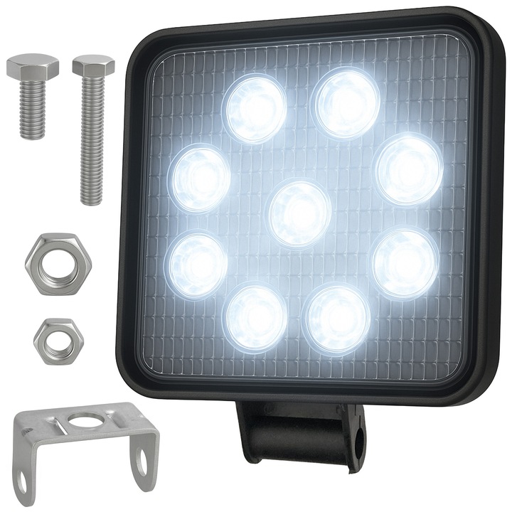 Lampa de lucru, Xtech, LED, 27 W, 9 LED-uri, IP67, neagra, 110x110x35 mm
