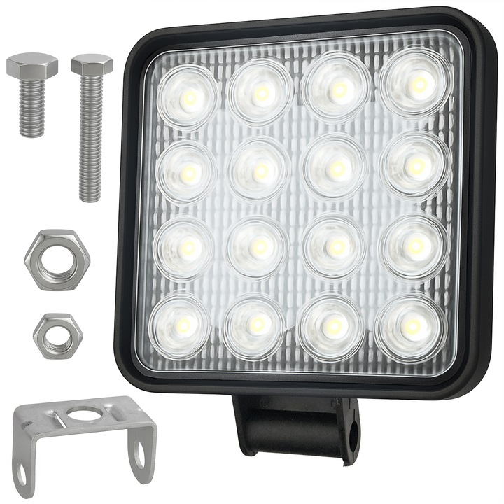 Lampa de lucru LED 48W, XTECH, 16 LED, IP67, 9-32V, dimensiuni 110x110x35mm, culoare neagra