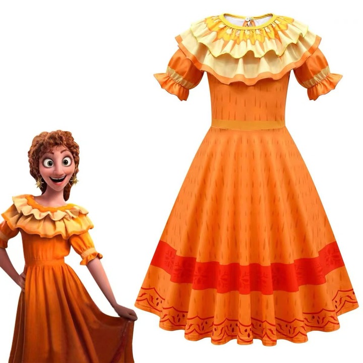 ANUTETOUNI Costum Rochie Mirabel Disney, Tinuta Petrecere pentru Fetite, Bal Mascat, Nunta, Serbare, Zi de Nastere, 140-150 cm ，portocaliu