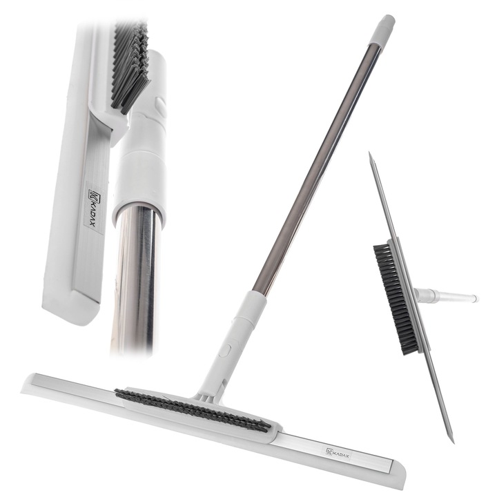 Set de curatare Kadax 2 in 1, matura si stergator de apa, alb si argintiu, 124x46cm