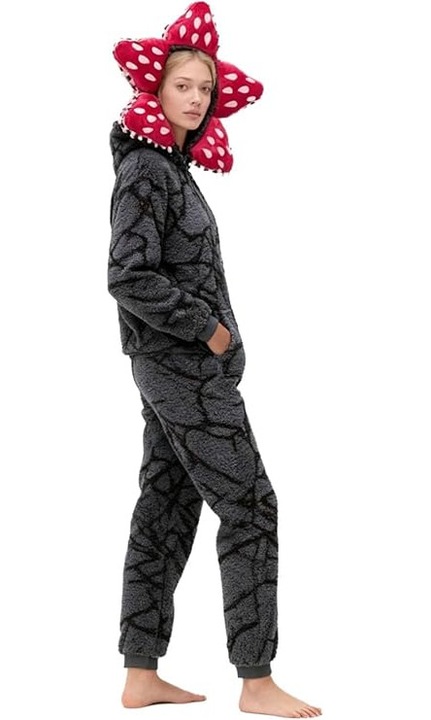 Pijama tip salopeta unisex, cu gluga, fleece gri, XS INTL