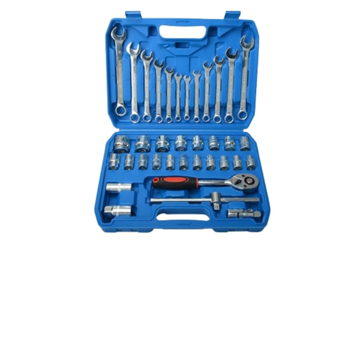 Trusa de scule pentru reparatii auto DEYKAY, set de 37 de piese, include chei cu clichet mari si mici, albastre
