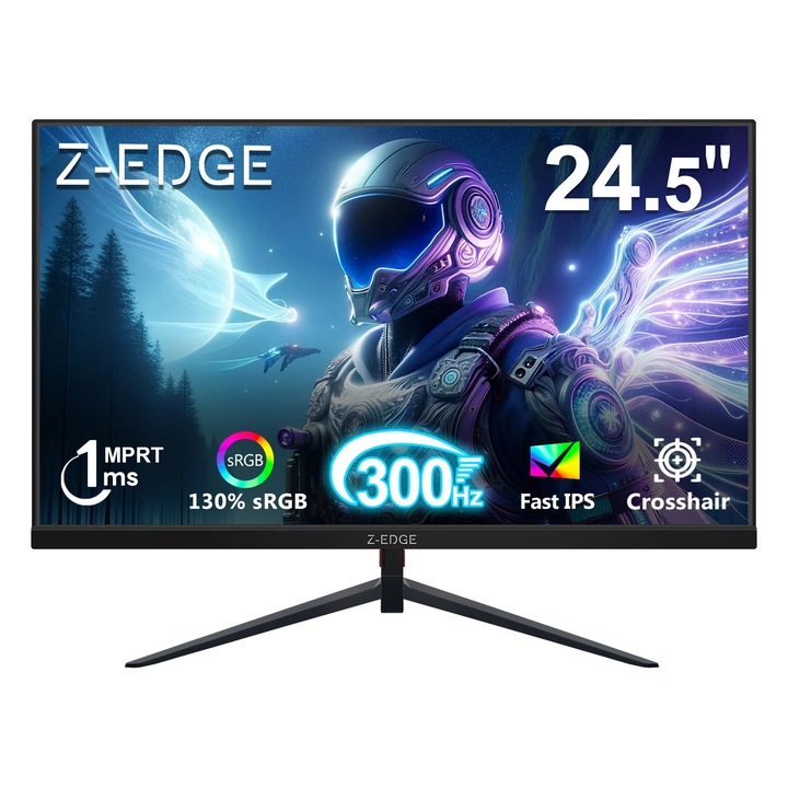 Monitor de jocuri Z-EDGE UG25S 24.5" 300Hz (DP) 240Hz (HDMI) 1ms MPRT Full HD LED Monitor, 300cd/m² Luminozitate, Panou IPS 16:9, FreeSync, HDR10, HDMI & DisplayPort, Compatibil cu VESA - Negru