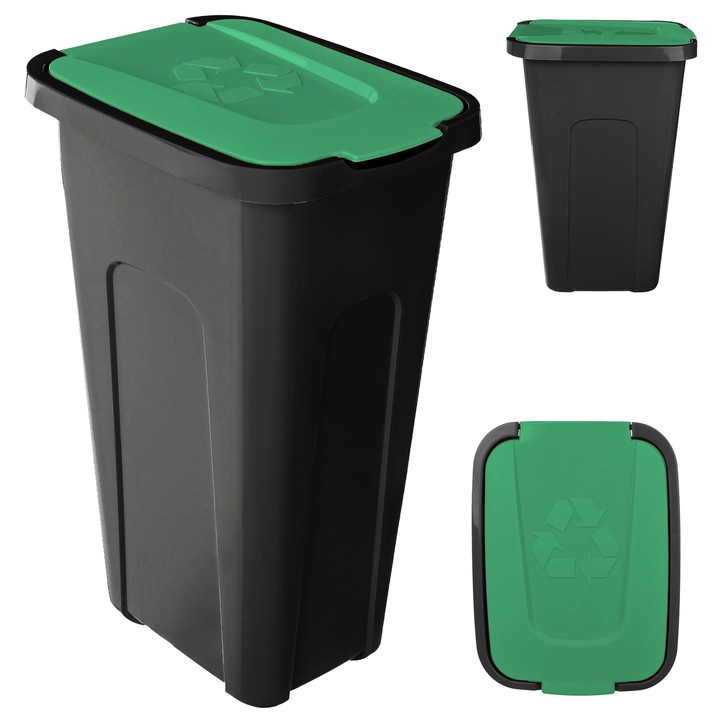 Cos de gunoi Kadax 30L cu capac, gri, dimensiuni 27,5x36x56cm, set disponibil