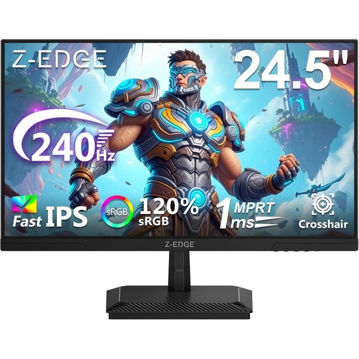 Monitor de jocuri Z-Edge UG25 24.5 inch 240Hz IPS Panel FHD 1080P 1ms MPRT 16:9 Monitor LED, 350cd / m² Luminositate, FreeSync, HDR10, HDMI & DisplayPort, VESA compatibil - Negru