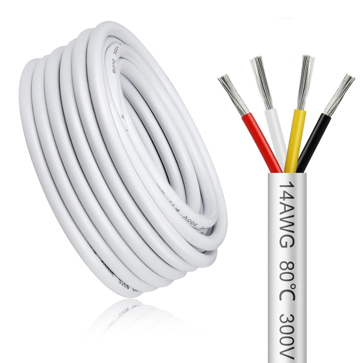 Cablu electric 4-zylowy 14AWG 4*2,0 mm 30 m alb, miez din cupru codat