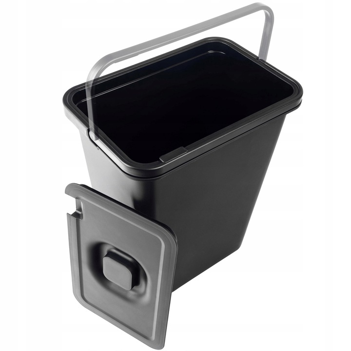 Cos de gunoi Kadax Placey, 10l, negru, cu capac, dimensiuni 26,5x18x33cm