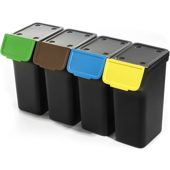 Set 4 cosuri de gunoi Torpes, Kadax, 25L, negru si gri, dimensiuni 38,5x23,6x67,5cm