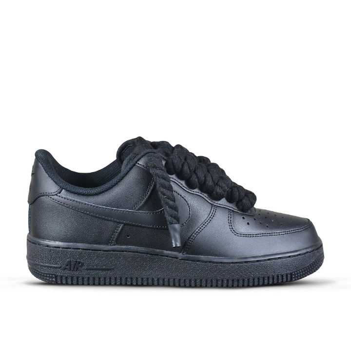 Pantofi Sport Nike Air Force 1 Low Custom Triple Black Rope Laces-Siret gros negru